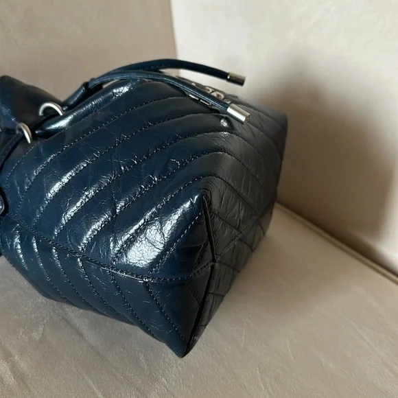 Tory Burch Drawstring Bucket Bag Blue Leather - Picture 7 of 14